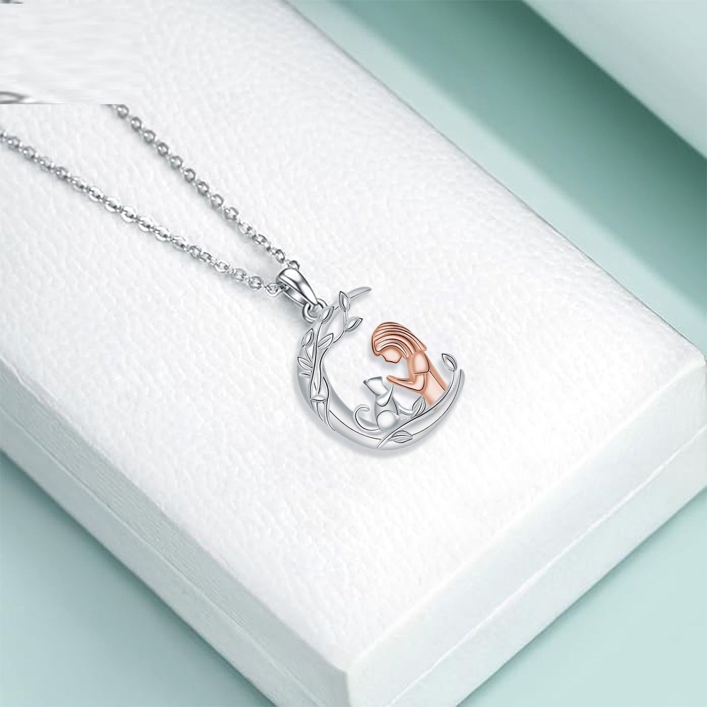 Fashion Retro Girl And Cat Necklace Female Accessories Moon