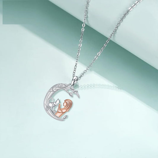 Fashion Retro Girl And Cat Necklace Female Accessories Moon