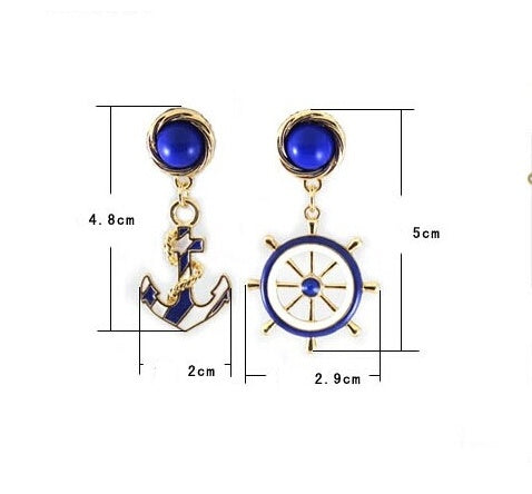 European and American style fashion accessories blue and white naval wind anchor earrings
