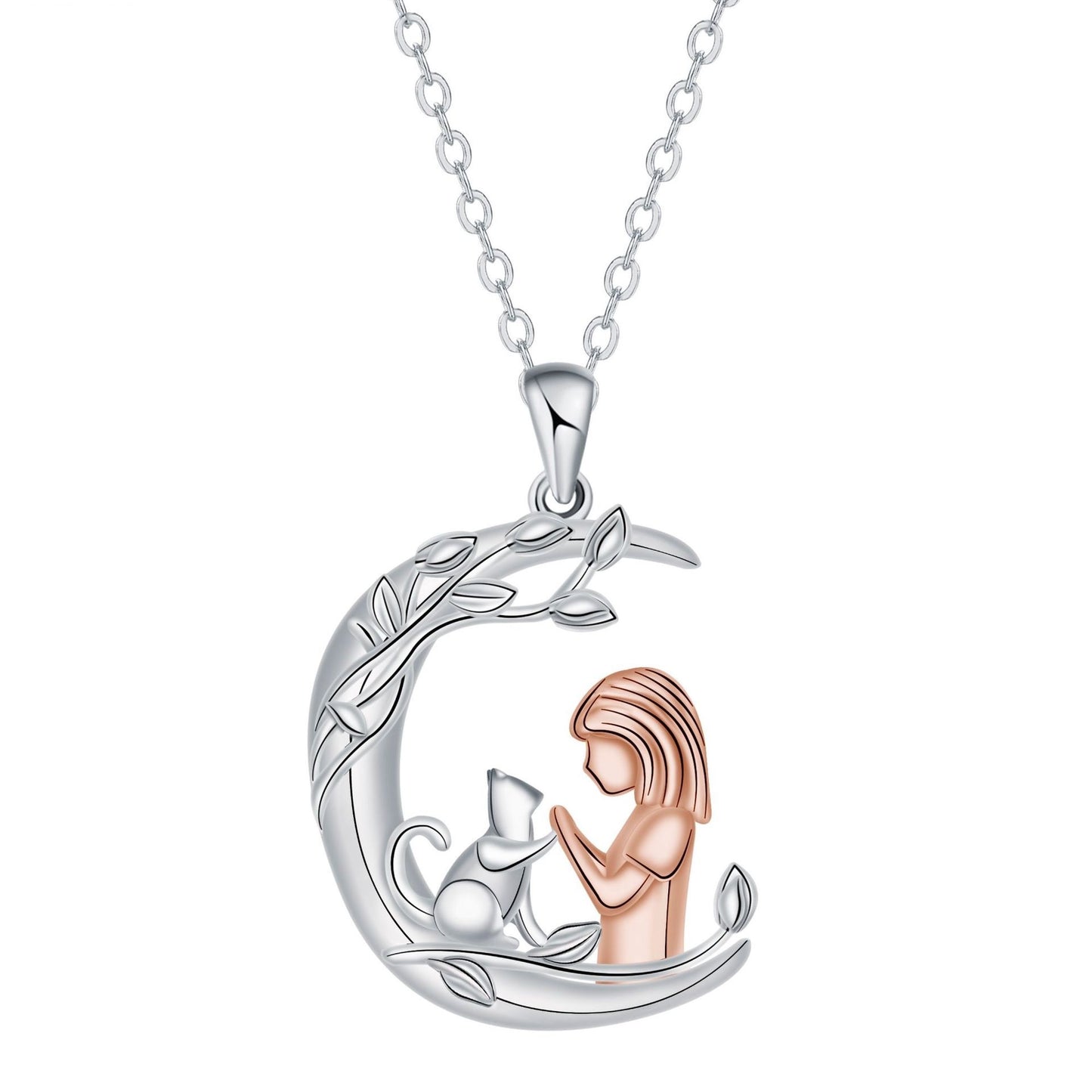 Fashion Retro Girl And Cat Necklace Female Accessories Moon
