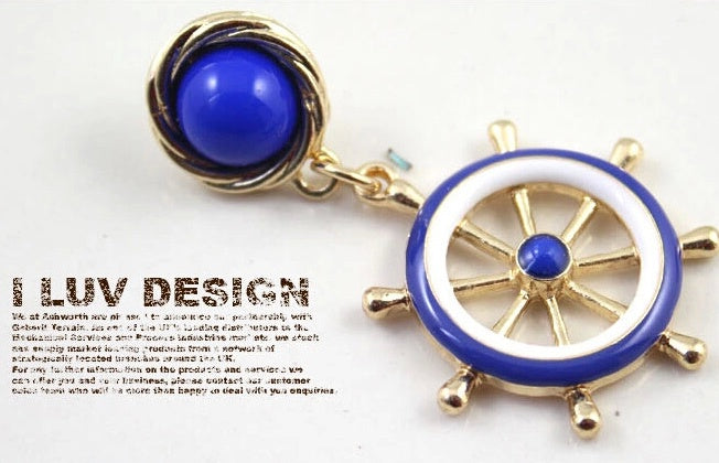 European and American style fashion accessories blue and white naval wind anchor earrings