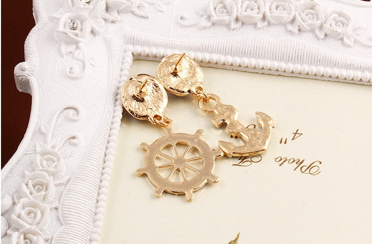 European and American style fashion accessories blue and white naval wind anchor earrings